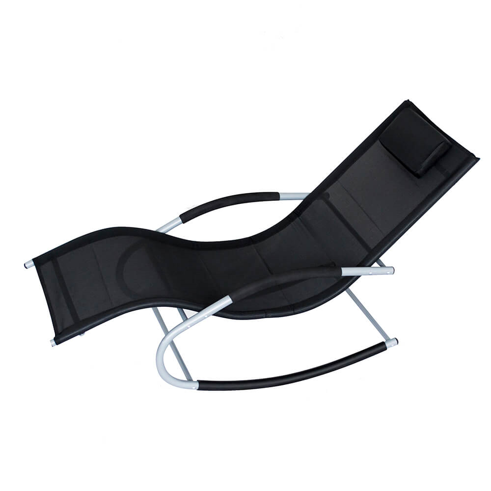 Click to view product details and reviews for Lugano Textilene Rocking Sun Lounger With Pillow Black.